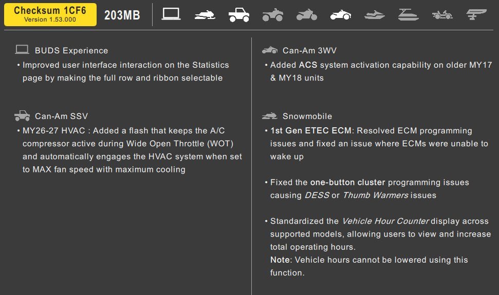 BUDS3 Update 1.53.000 Released – ECM, HVAC and Snowmobile Improvements